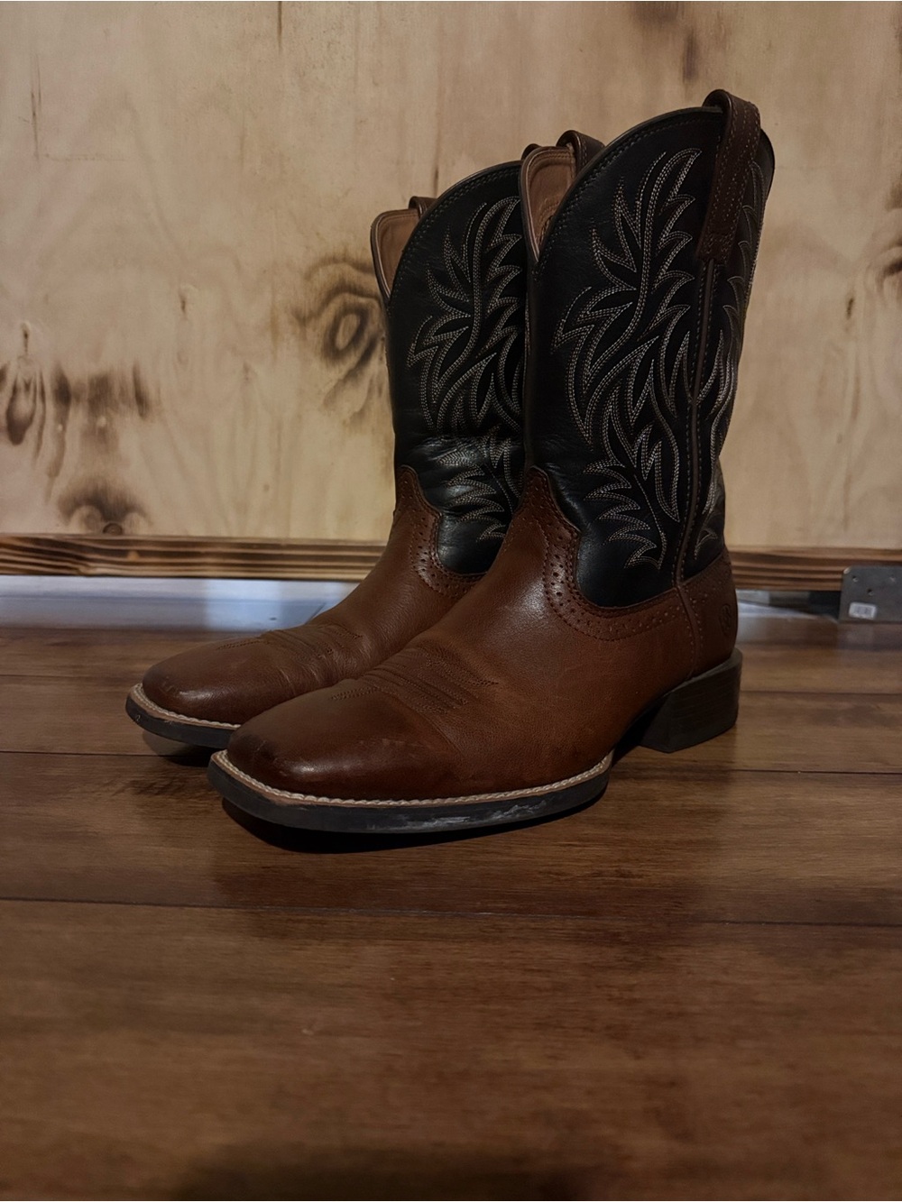 Ariat Brown Foot Leather Cowboy Boots with Black Embroidered Shaft